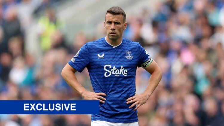 Everton defender Seamus Coleman looks on