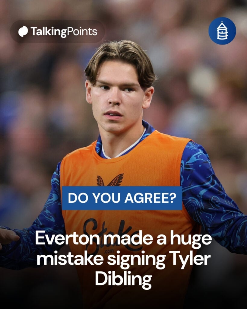 Tyler Dibling warming up for Everton in the Carabao Cup vs Wolves