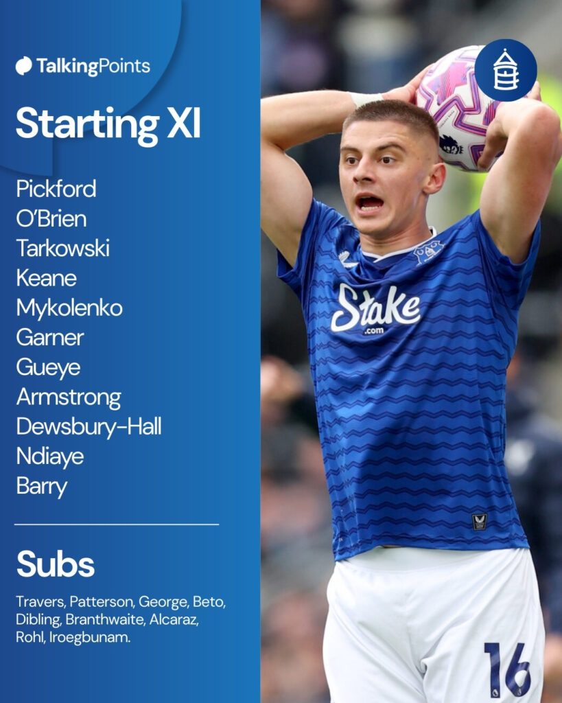 Everton starting XI to face Fulham.