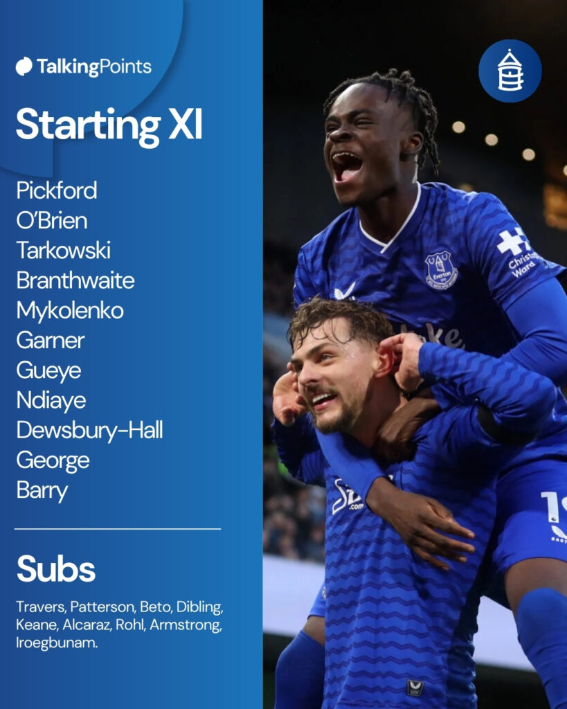 Everton starting XI to face Bournemouth.