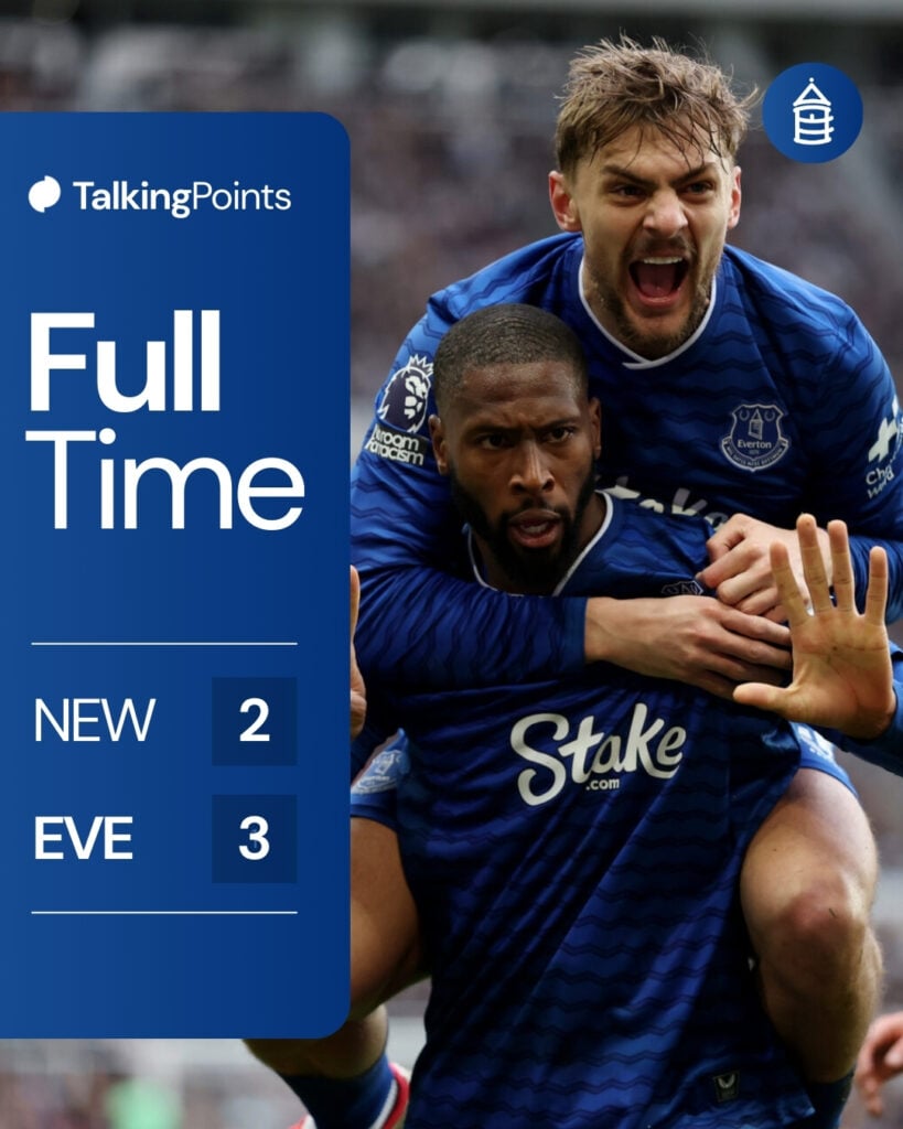 Full time score between Newcastle United and Everton.