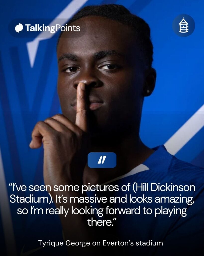 Everton's Tyrique George on the Hill Dickinson Stadium.