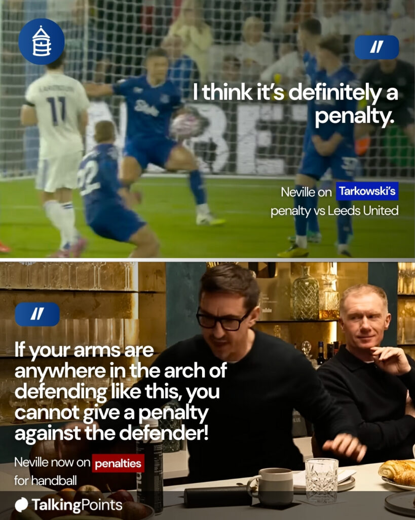Gary Neville comments on James Tarkowski's handball against Leeds United.