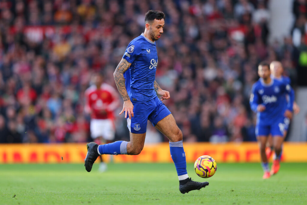 Dwight McNeil playing for Everton.