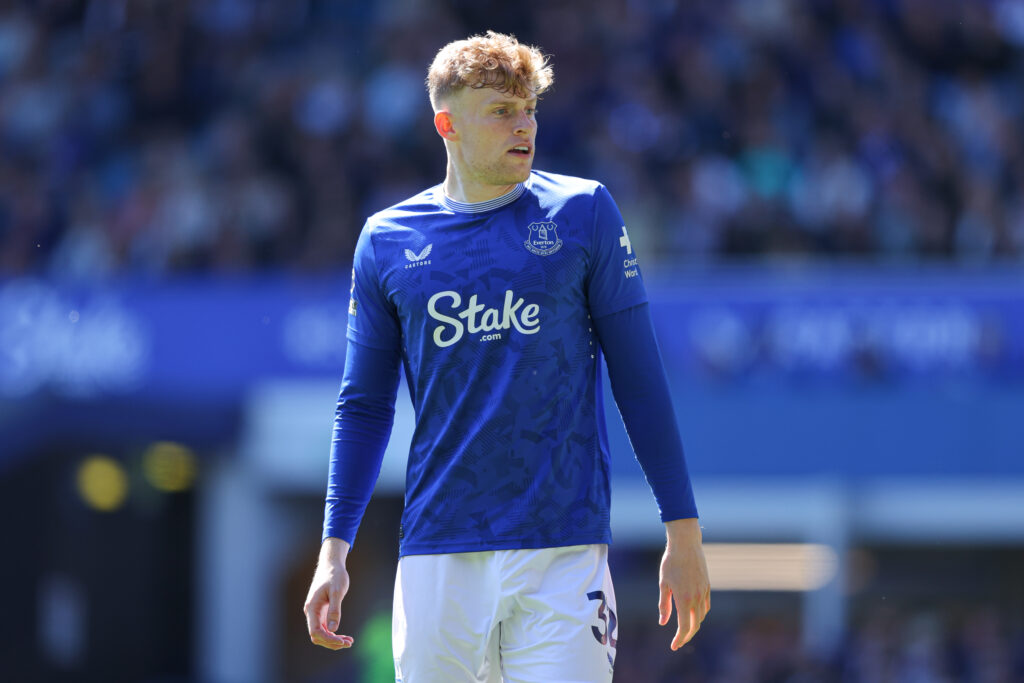 Jarrad Branthwaite playing for Everton.
