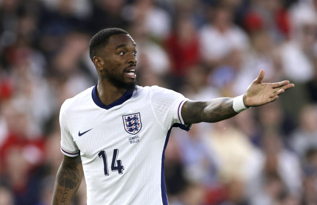 Ivan Toney playing for England.