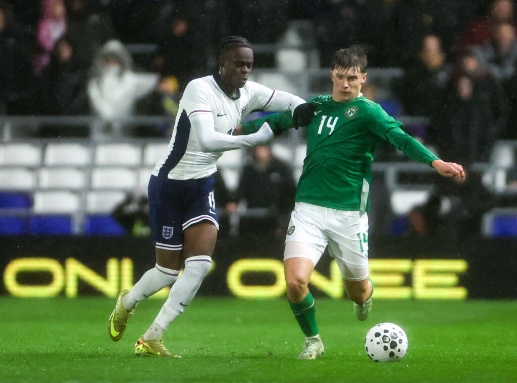Tyrique George playing for England U21s.
