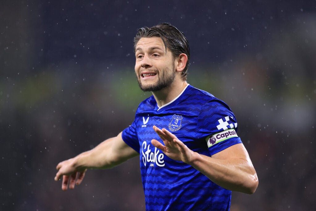 James Tarkowski playing for Everton.