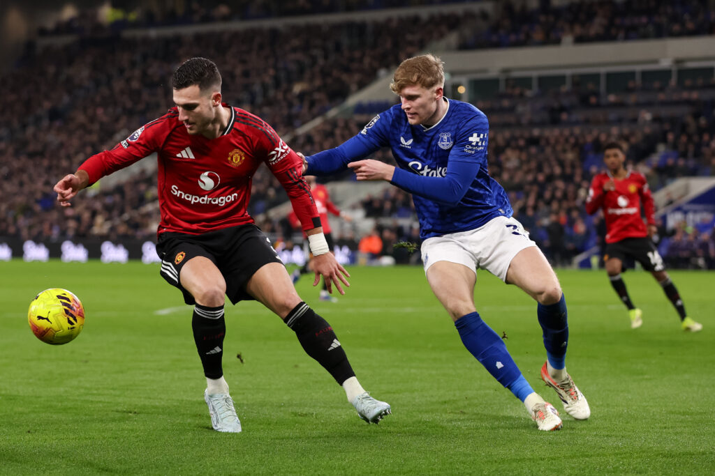 Jarrad Branthwaite playing for Everton.
