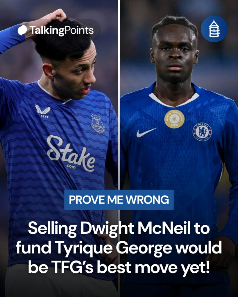 A side-by-side image of Everton midfielder Dwight McNeil and Chelsea's Tyrique George.