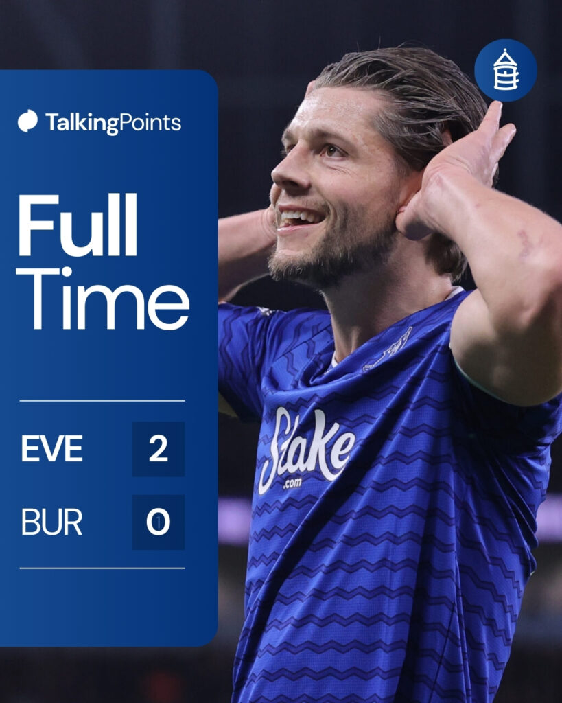 James Tarkowski of Everton celebrates after scoring their side's first goal during the Premier League match between Everton and Burnley
