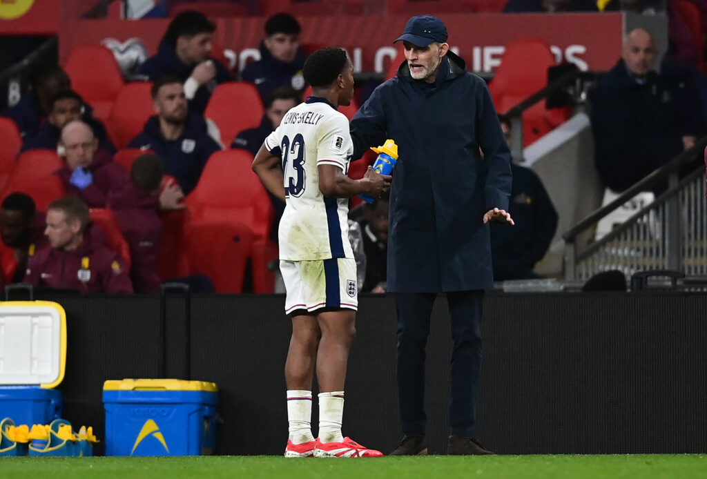 England duo Myles Lewis-Skelly and Thomas Tuchel.