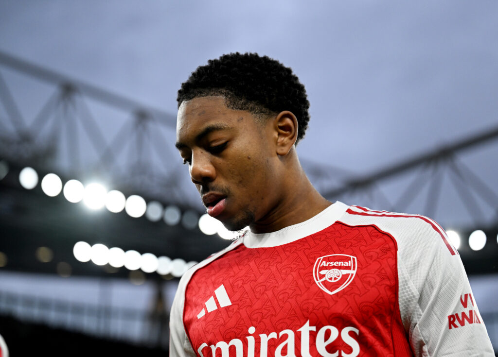 Myles Lewis-Skelly playing for Arsenal.