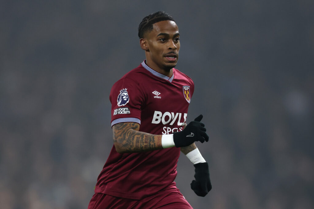 Crysencio Summerville playing for West Ham.