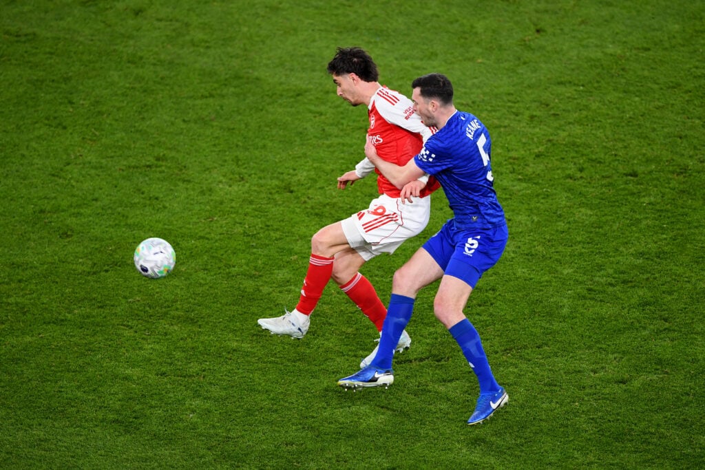 Michael Keane in action for Everton during a Premier League clash against Arsenal