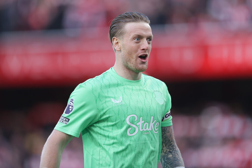 Jordan Pickford playing for Everton.