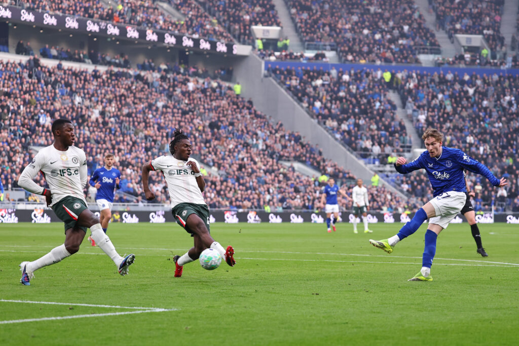 James Garner takes a shot for Everton.