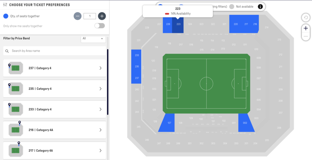 An overview of the remaining tickets for Scotland vs Ivory Coast at the Hill Dickinson Stadium.
