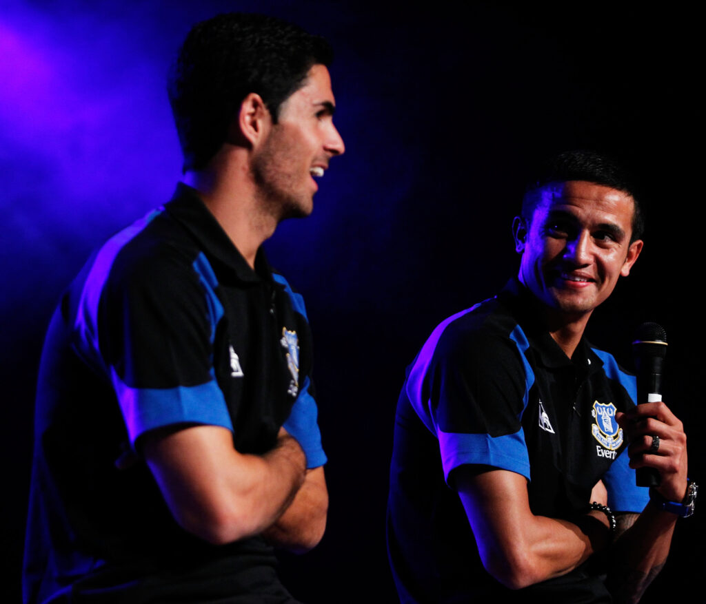 Everton duo Mikel Arteta and Tim Cahill.