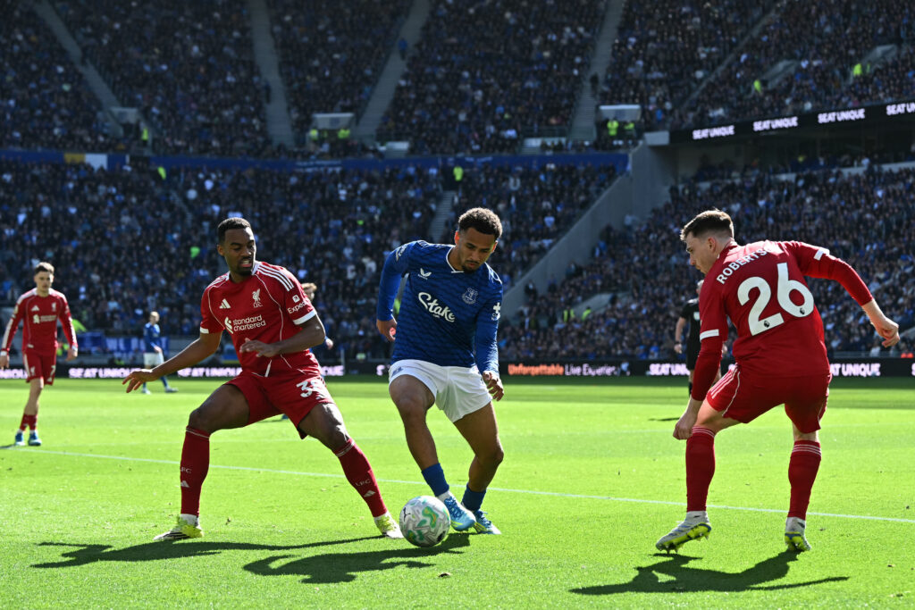 Iliman Ndiaye on the ball for Everton.