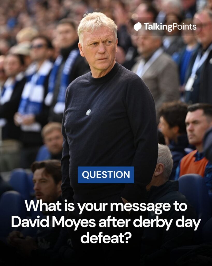 David Moyes, Manager of Everton, looks on prior to the Premier League match between Everton and Liverpool at Hill Dickinson Stadium.