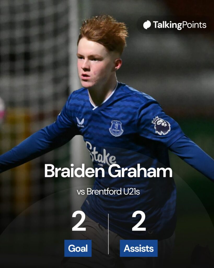 Braids Graham of Everton U21 celebrates after scoring the team's first goal during the Premier League 2 match between Tottenham Hotspur and Everton.