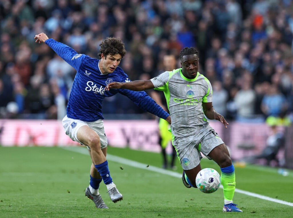 Merlin Rohl playing for Everton.