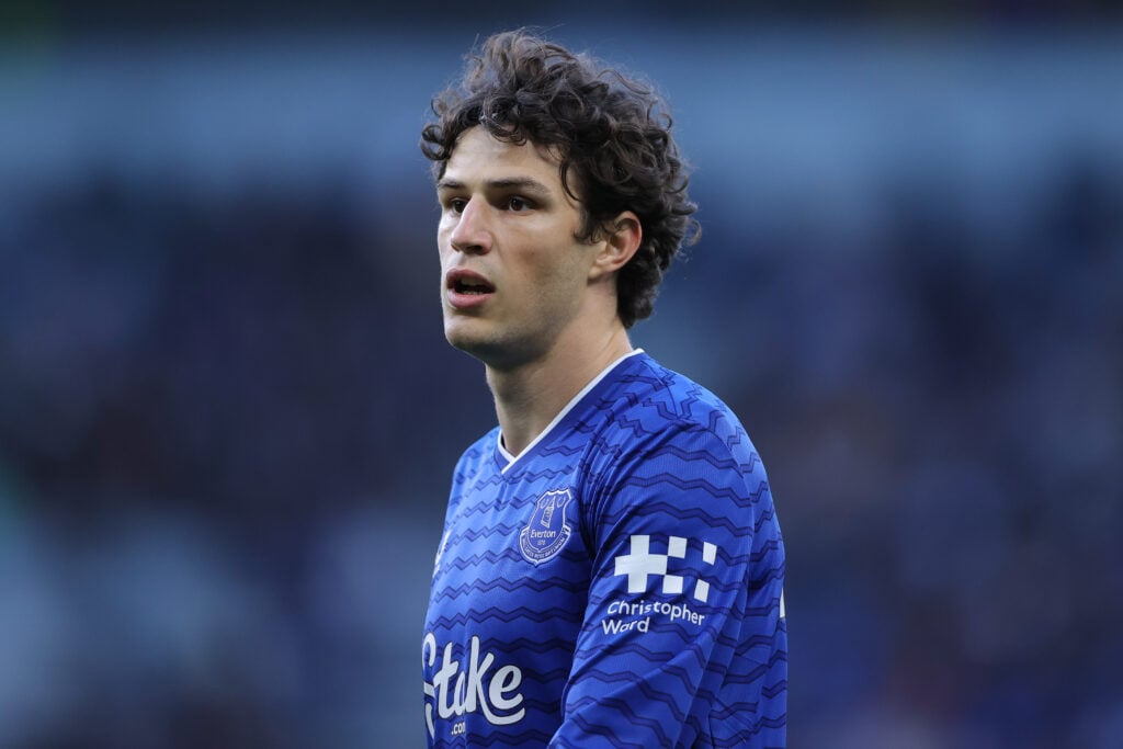Merlin Rohl in action for Everton during a Premier League clash against Manchester City
