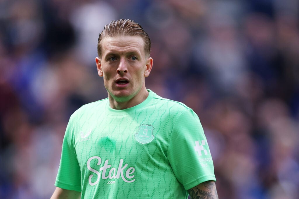 Jordan Pickford playing for Everton.