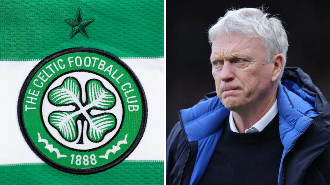 Celtic badge. David Moyes reacts during Newcastle United vs Everton.
