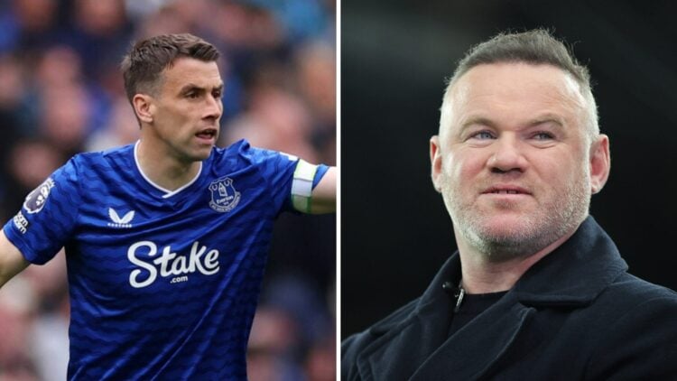 Seamus Coleman playing for Everton (left), Wayne Rooney on punditry duty (right)