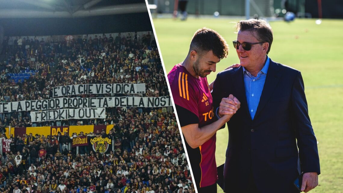 Dan Friedkin at Roma's training ground. Roma supporters protest against The Friedkin Group.