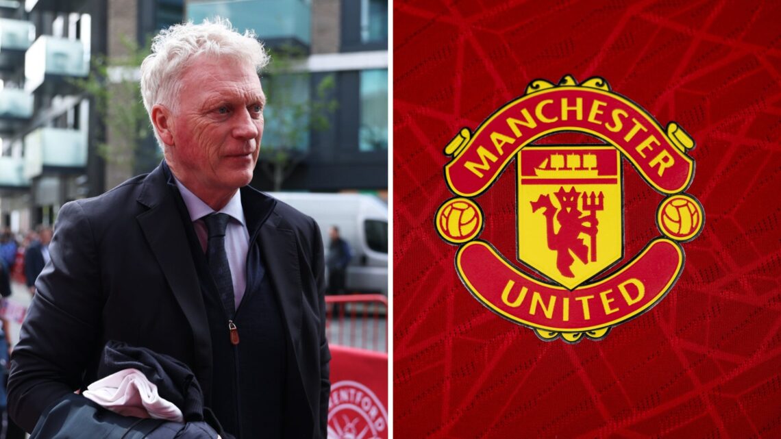 David Moyes arrives ahead of Brentford vs Everton. Manchester United badge