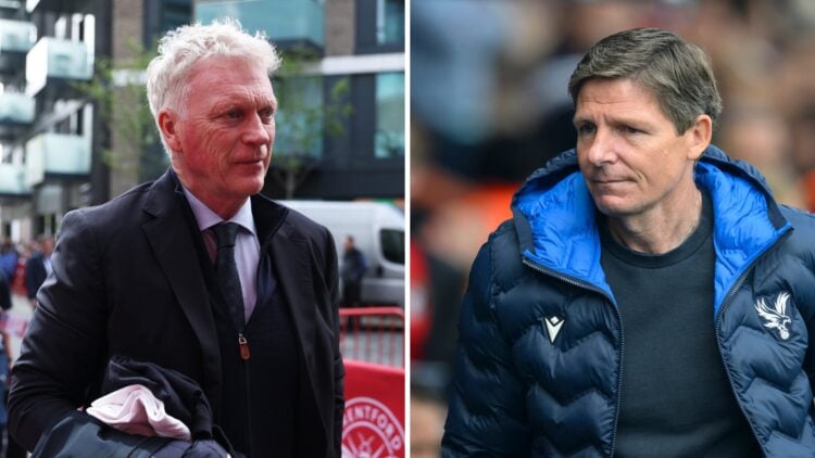David Moyes ahead of Brentford vs Everton. OIiver Glasner reacts during Bournemouth vs Crystal Palace.