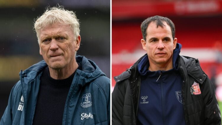 David Moyes after Crystal Palace vs Everton. Regis Le Bris reacts ahead of Nottingham Forest vs Everton.
