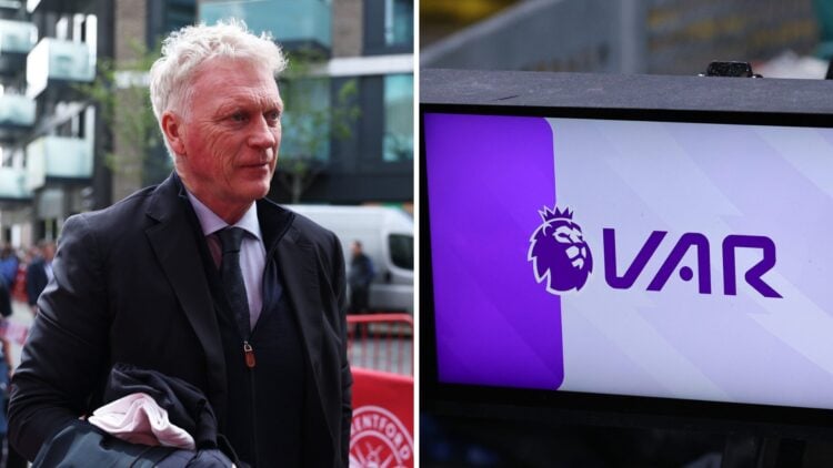 David Moyes arrives ahead of Brentford vs Everton. VAR screen in Premier League operation.