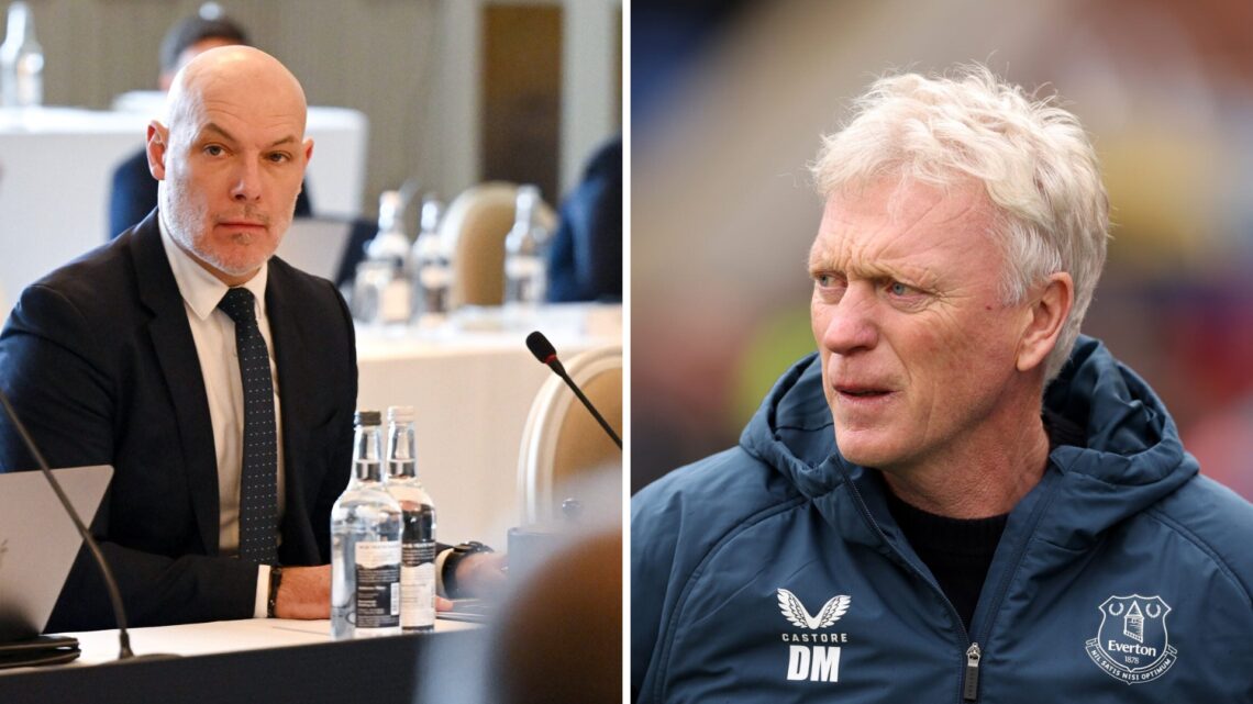 Howard Webb attends annual Ifab meeting. David Moyes reacts during Crystal Palace vs Everton.