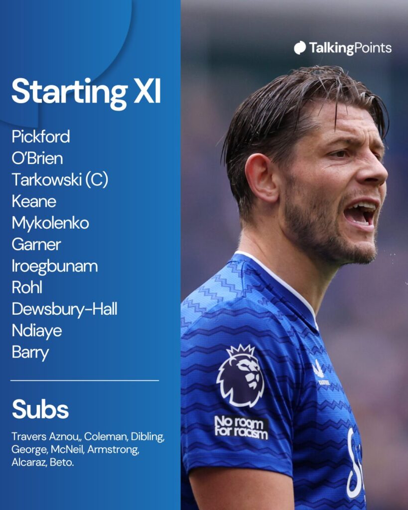 James Tarkowski of Everton reacts during the Premier League match between Everton and Sunderland at Hill Dickinson Stadium.