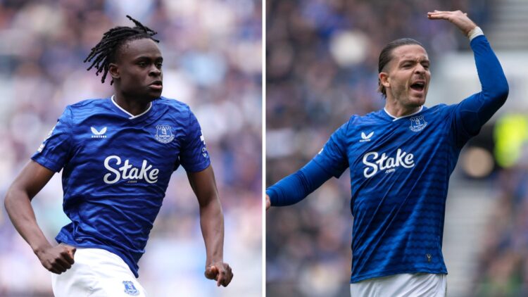 Tyrique George reacts during Everton vs Sunderland. Jack Grealish reacts during Everton vs Crystal Palace.