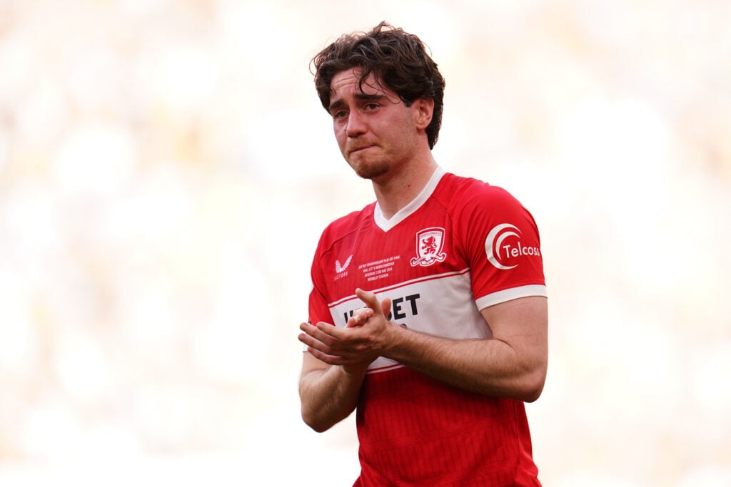 Hayden Hackney looks dejected after Middlesbrough lose to Hull City in the 2026 Championship play-off final