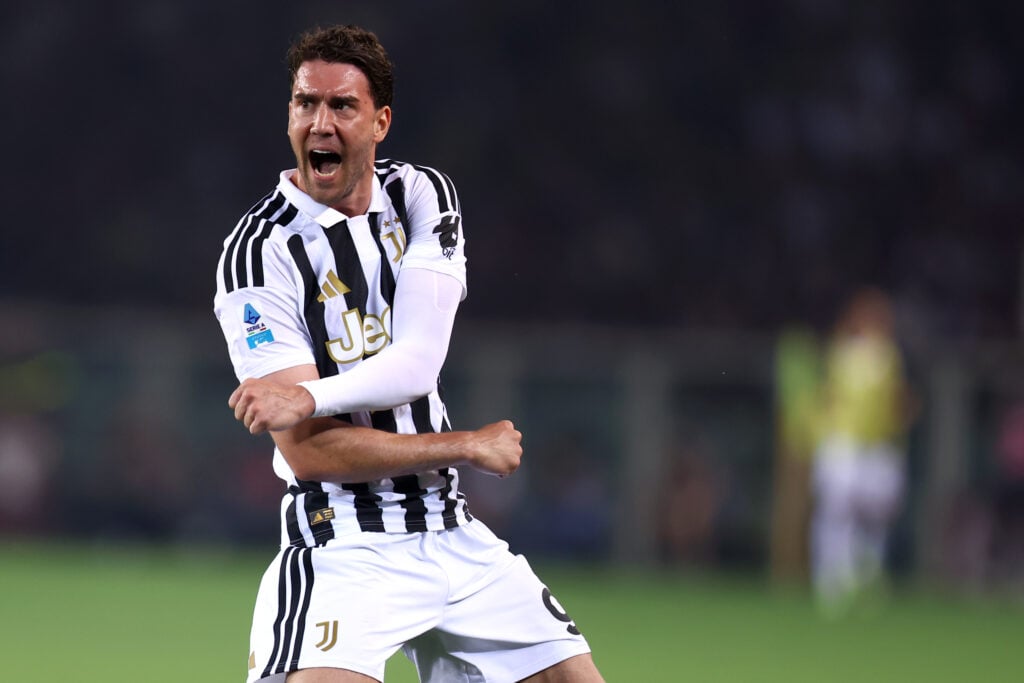 Dusan Vlahovic of Juventus Fc celebrates after scoring a