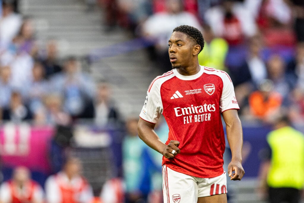 Myles Lewis-Skelly playing for Arsenal.