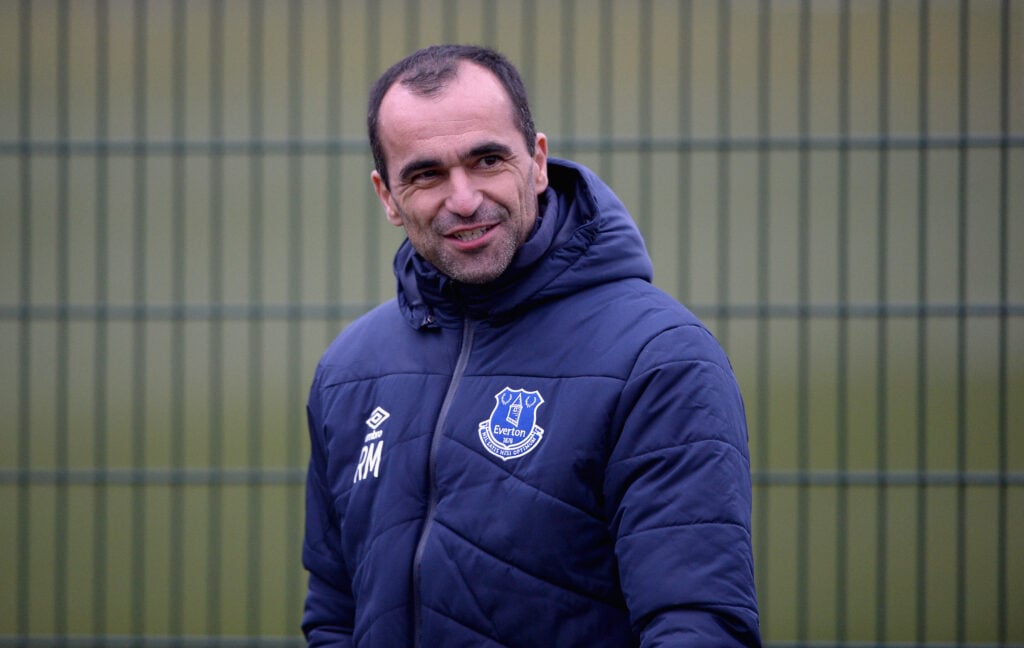 Roberto Martinez in Everton training.