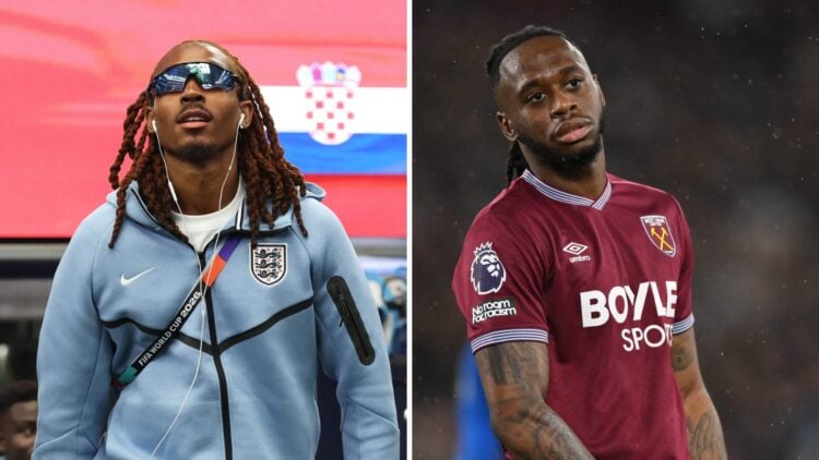 Djed Spence ahead of England vs Croatia at the World Cup. Aaron Wan-Bissaka reacts during West Ham United v Bournemouth.