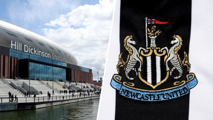 Hill Dickinson Stadium before Everton vs Sunerland. Newcastle United badge.