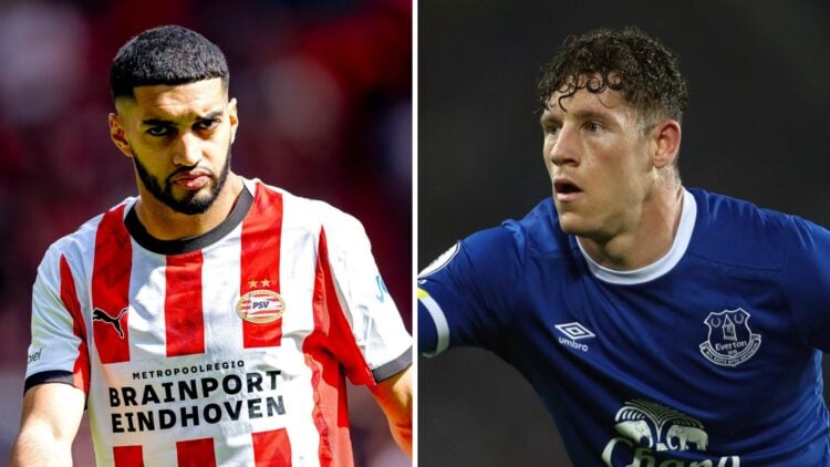 Ismael Saibari playing for PSV (left), Ross Barkley playing for Everton (right)