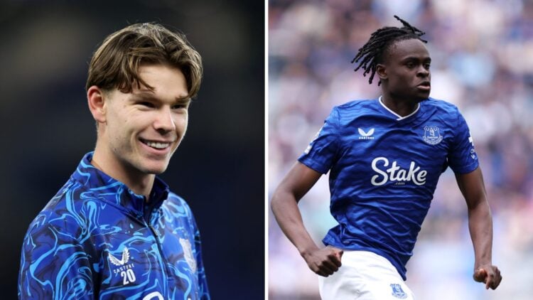 Tyler Dibling reacts during Everton v Arsenal. Tyrique George plays for Everton vs Tottenham Hotspur.