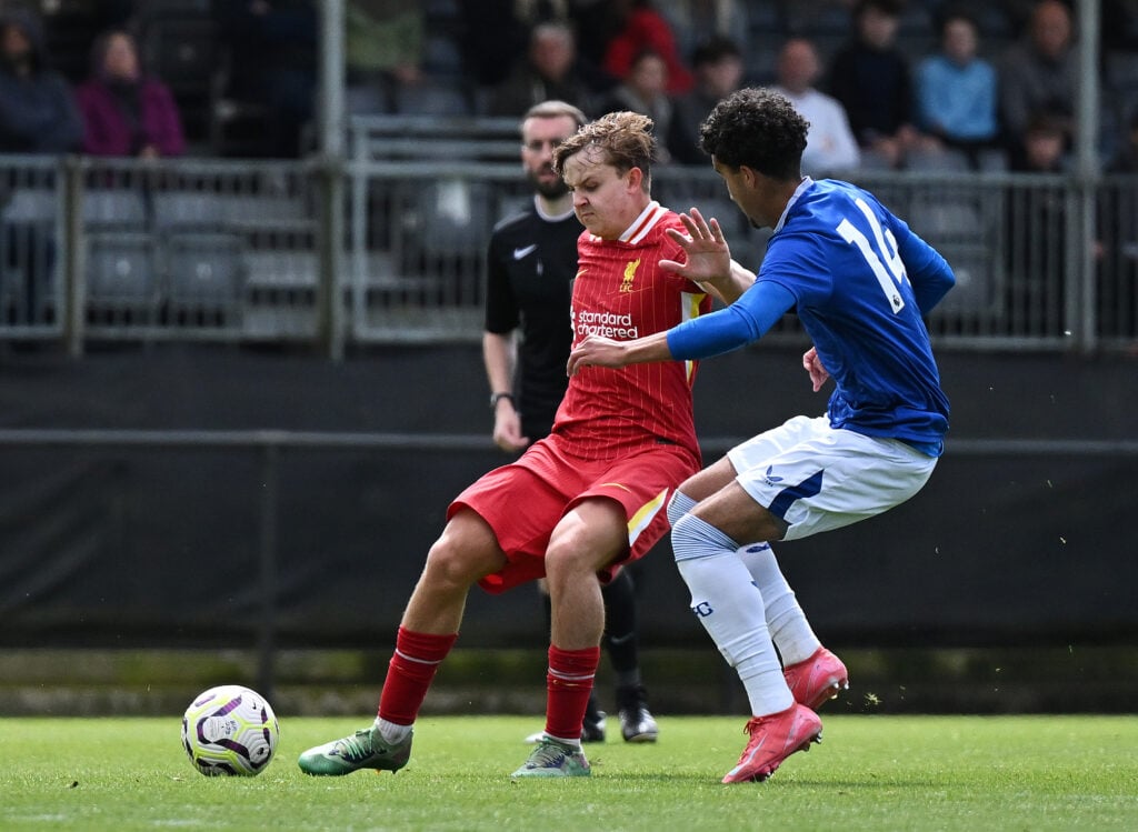 Rocco Lambert playing for Everton's U18s.