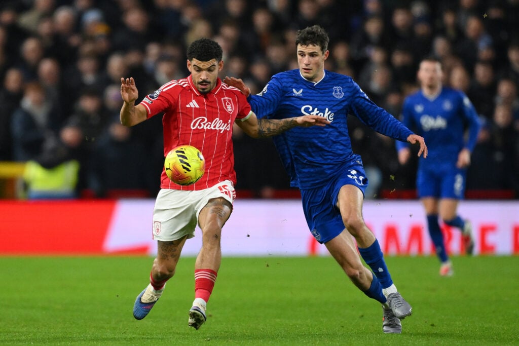 Merlin Rohl playing for Everton.