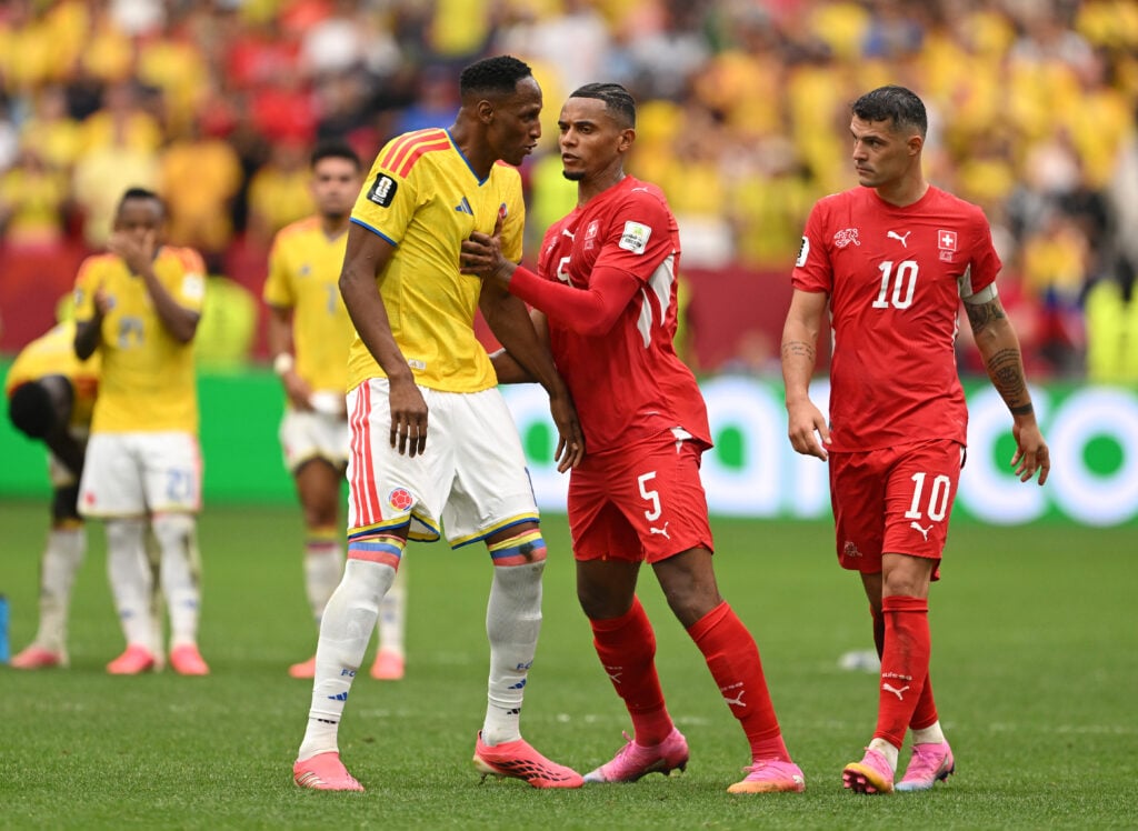 Yerry Mina playing for Colombia.